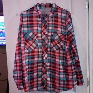 Red and Blue Plaid Button-Up Shirt